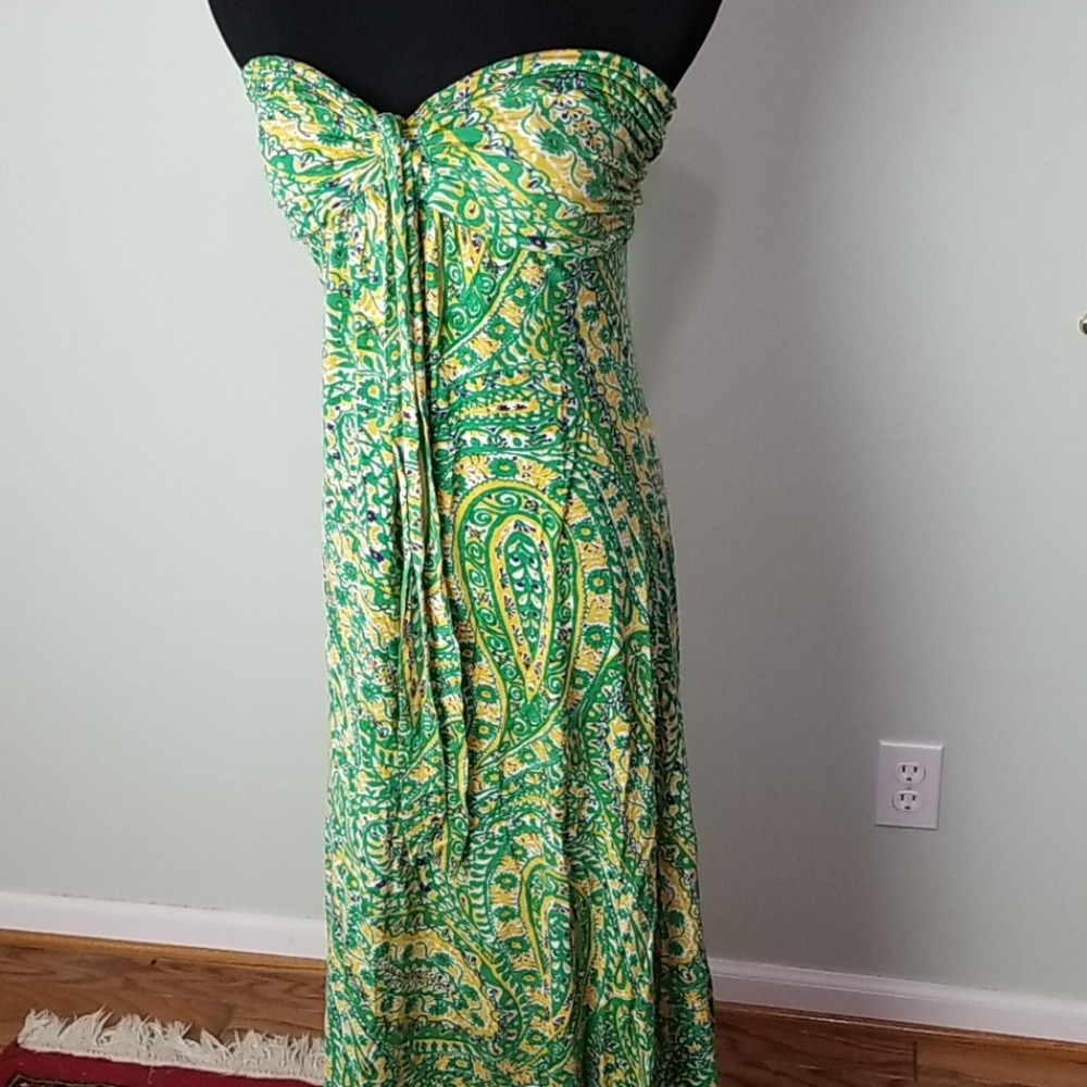Strapless Green Paisley Maxi Dress
